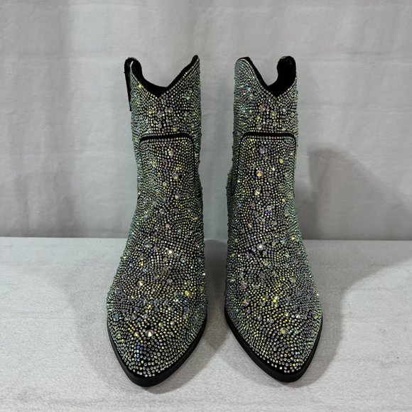 NEW! Women's Rhinestone Cowboy Boots, Sparkly Chunky Heel Ankle Boot, Size 6-7 - Picture 2 of 9